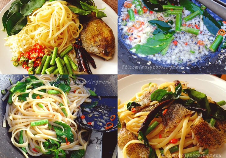 พาสต้าปลาสลิดทอด