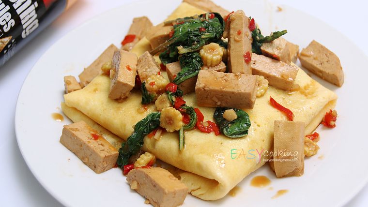 ผัดกะเพราเต้าหู้ไข่เจียว